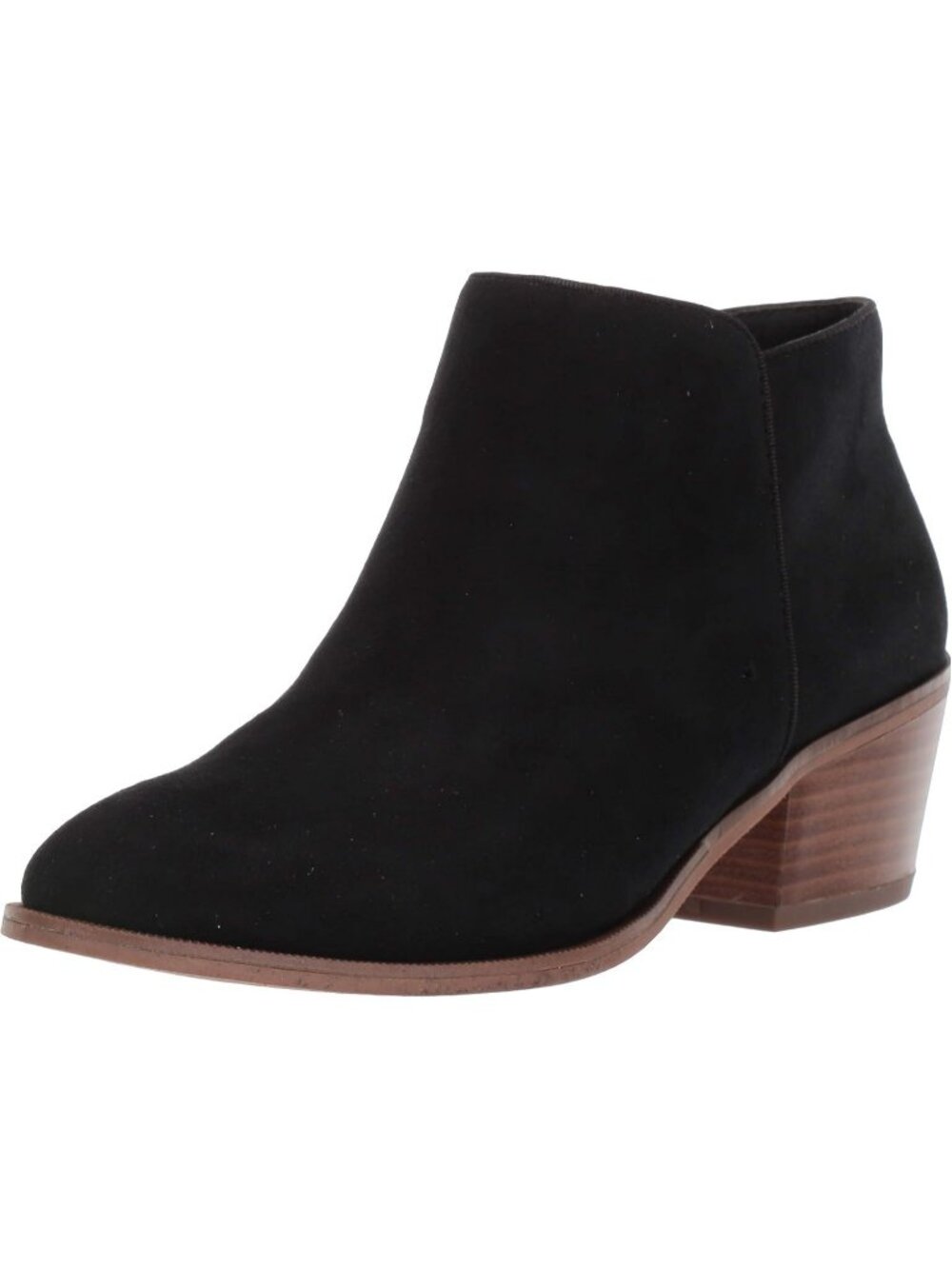 Women's Black Microsuede Superior Side Zipper Stacked Low Block Heel Ankle Boots